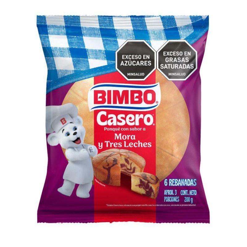 Ponqué bimbo casero mora y tres leche 200g