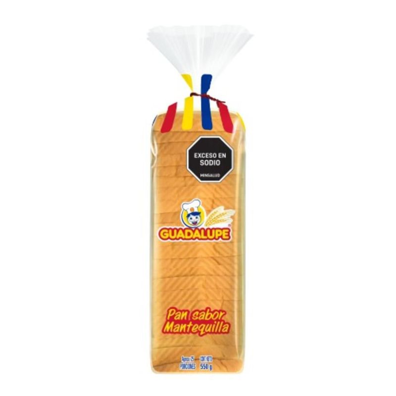 Pan tajado Guadalupe mantequilla extra largo 550g